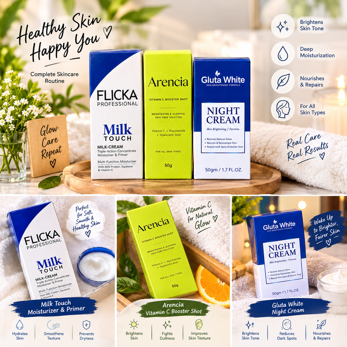 Trending Face Deal Flicka,Arinca,Gluta Night Cream Bundle✨